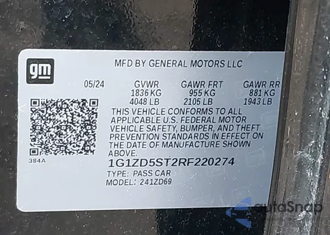 2024 Chevrolet Malibu Fwd 1Lt from USA, damaged, VIN 1G1ZD5ST2RF220274